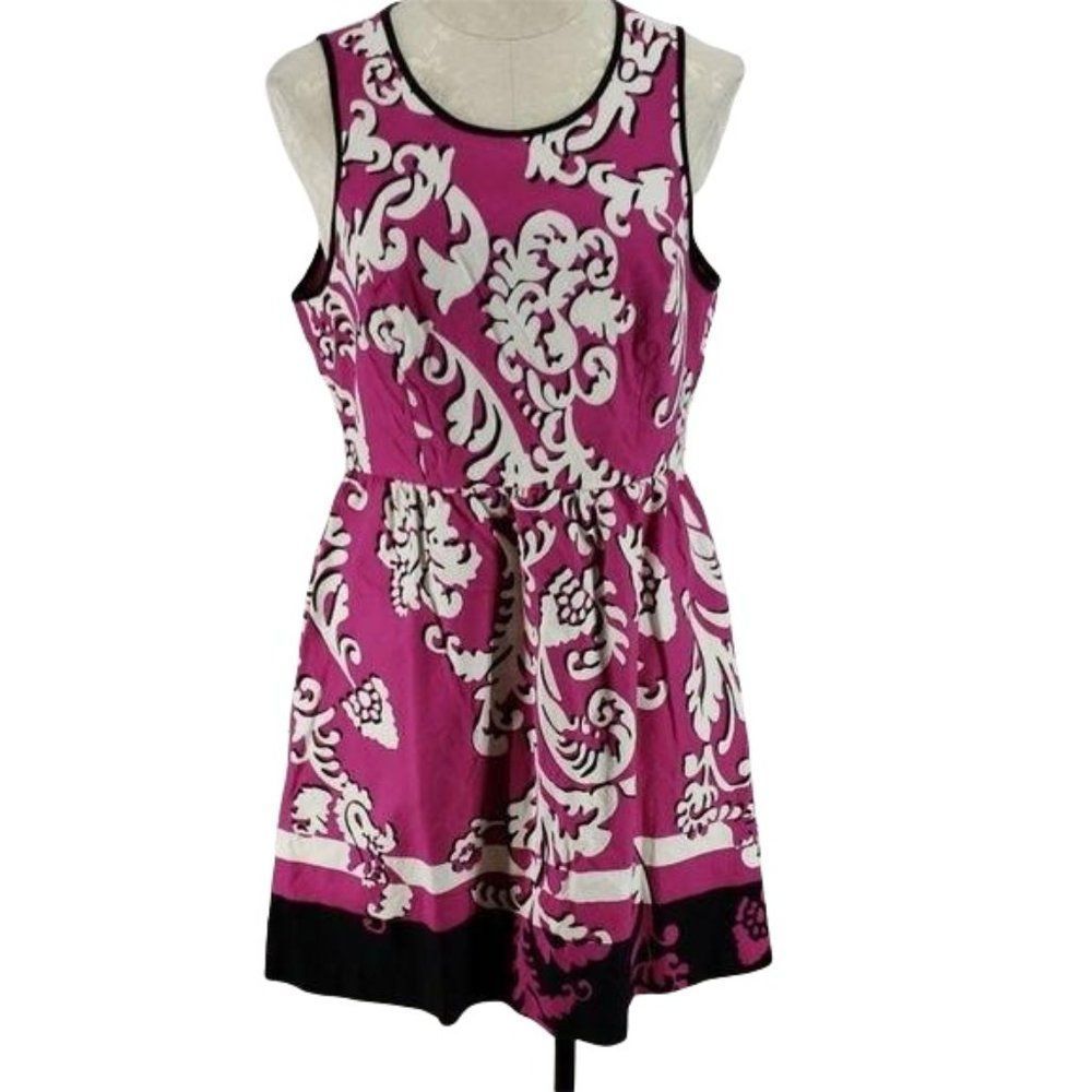 Crown & Ivy Damask Print Sz 10 Pink‎ black pocket Dress